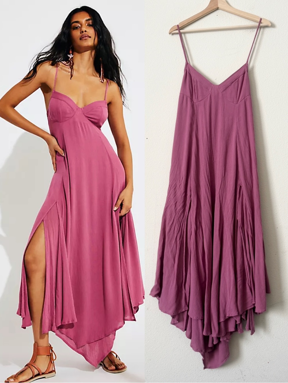 Free People SMALL Deep Sea slit hem maxi dress in Plum Lily pink